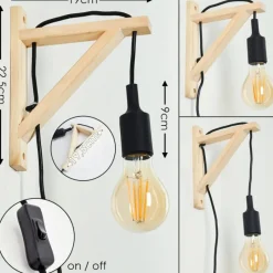 Lampes Vintages & Rétros-hofstein Applique murale Sasagawa Bois clair, Noir, 1 lumière