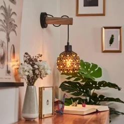 Lampes Vintages & Rétros-hofstein Applique murale Sunasau Bois clair, Noir, 1 lumière