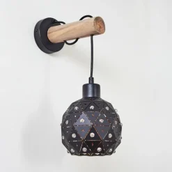 Lampes Vintages & Rétros-hofstein Applique murale Sunasau Bois clair, Noir, 1 lumière