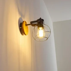 Lampes Vintages & Rétros-hofstein Applique murale Sundsvall Bois foncé, Noir, 1 lumière