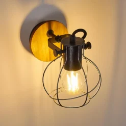 Lampes Vintages & Rétros-hofstein Applique murale Sundsvall Bois foncé, Noir, 1 lumière