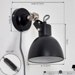 hofstein Applique murale Tilton Nickel mat, Noir, 1 lumière