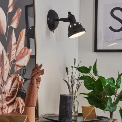 Lampes Industrielles-hofstein Applique murale Tita Chrome, Noir, 1 lumière