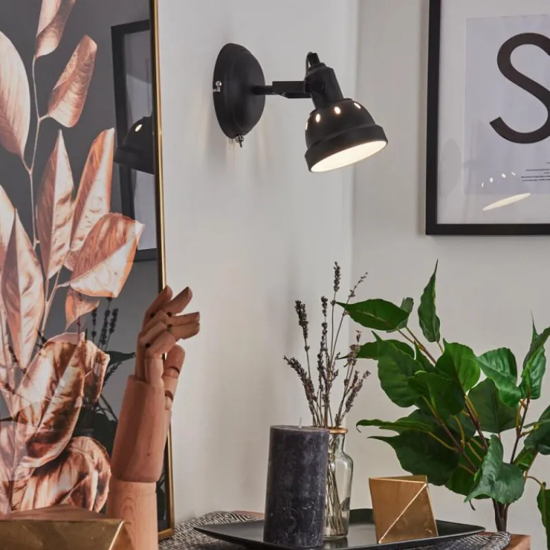 Lampes Industrielles-hofstein Applique murale Tita Chrome, Noir, 1 lumière