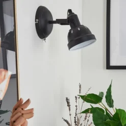 Lampes Industrielles-hofstein Applique murale Tita Chrome, Noir, 1 lumière