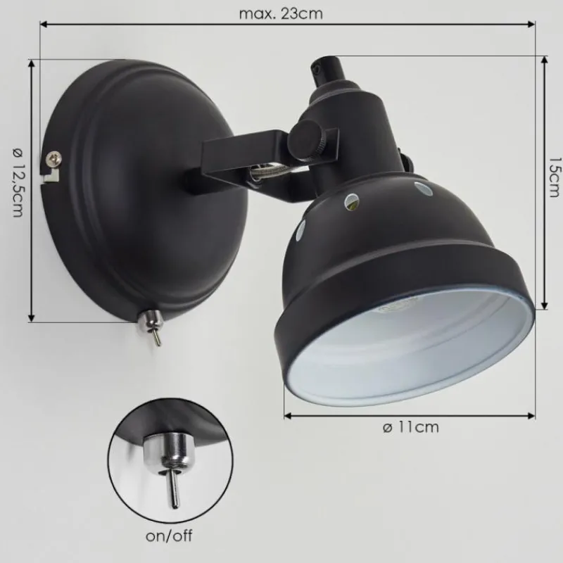 Lampes Industrielles-hofstein Applique murale Tita Chrome, Noir, 1 lumière