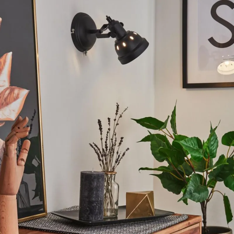 Lampes Industrielles-hofstein Applique murale Tita Chrome, Noir, 1 lumière