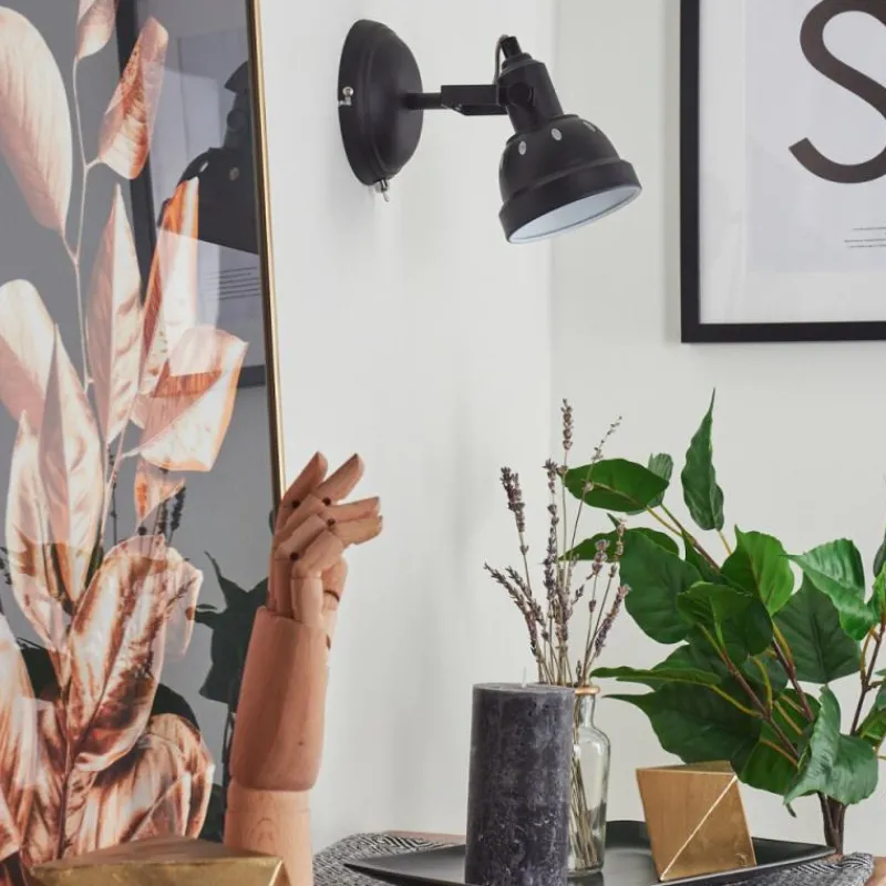 Lampes Industrielles-hofstein Applique murale Tita Chrome, Noir, 1 lumière