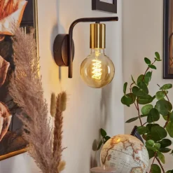 Lampes Vintages & Rétros-hofstein Applique murale Tourey Laiton, Noir, 1 lumière