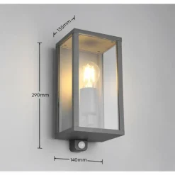 Luminaires Trio Applique murale Trio GARONNE Anthracite, 1 lumière, Détecteur de mouvement