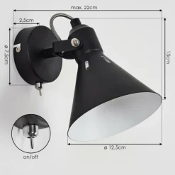 Lampes Industrielles-hofstein Applique murale Upiano Chrome, Noir, 1 lumière