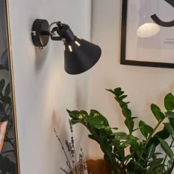 Lampes Industrielles-hofstein Applique murale Upiano Chrome, Noir, 1 lumière