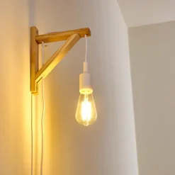 Lampes Vintages & Rétros-hofstein Applique murale Wiedau Bois clair, Blanc, 1 lumière