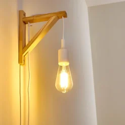 Lampes Vintages & Rétros-hofstein Applique murale Wiedau Bois clair, Blanc, 1 lumière