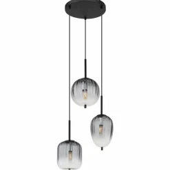 Suspension Verre Fumé-Luminaires Globo Lighting ATTILA Suspension Noir, 3 lumières