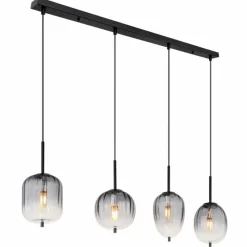Suspension Verre Fumé-Luminaires Globo Lighting ATTILA Suspension Noir, 4 lumières