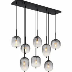 Suspension Verre Fumé-Luminaires Globo Lighting ATTILA Suspension Noir, 8 lumières