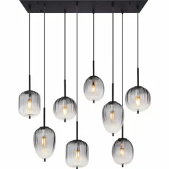 Suspension Verre Fumé-Luminaires Globo Lighting ATTILA Suspension Noir, 8 lumières
