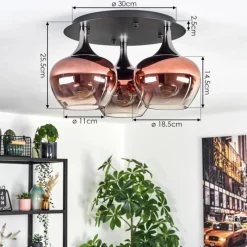 hofstein Azurara Plafonnier Chrome, Noir, 3 lumières