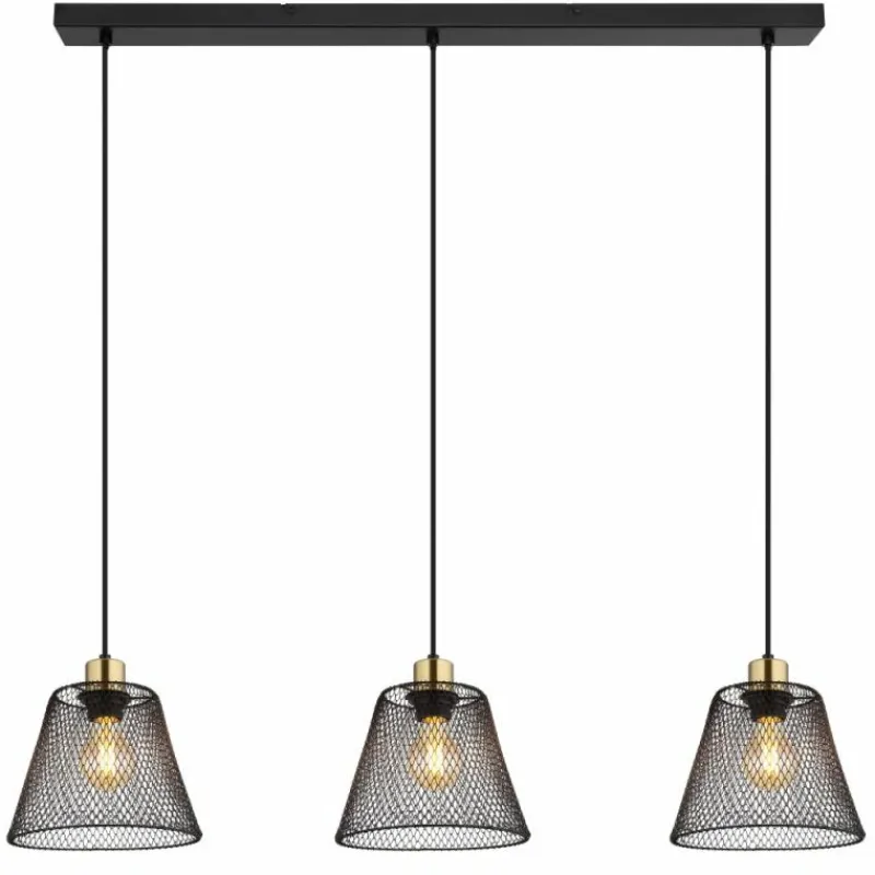 Lampes Dorées-Luminaires Globo Lighting Baku Suspension Noir, 3 lumières