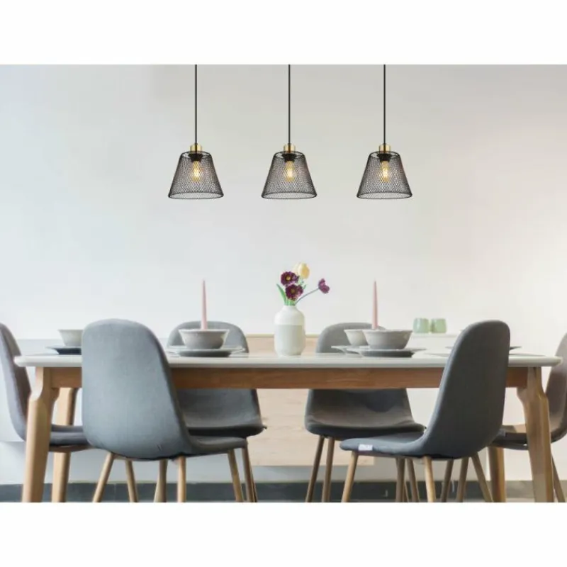 Lampes Dorées-Luminaires Globo Lighting Baku Suspension Noir, 3 lumières