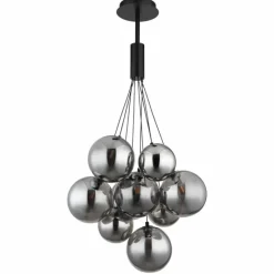 Suspension Verre Fumé-Luminaires Globo Lighting Ballgi Suspension Noir, 9 lumières