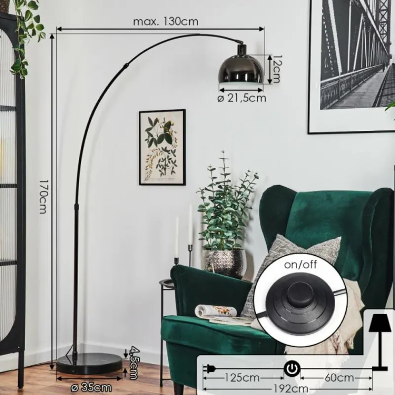 hofstein Baloca Lampadaire Chrome, Noir, 1 lumière