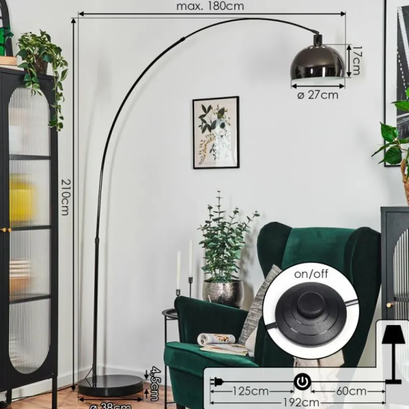 hofstein Baloca Lampadaire Chrome, Noir, 1 lumière