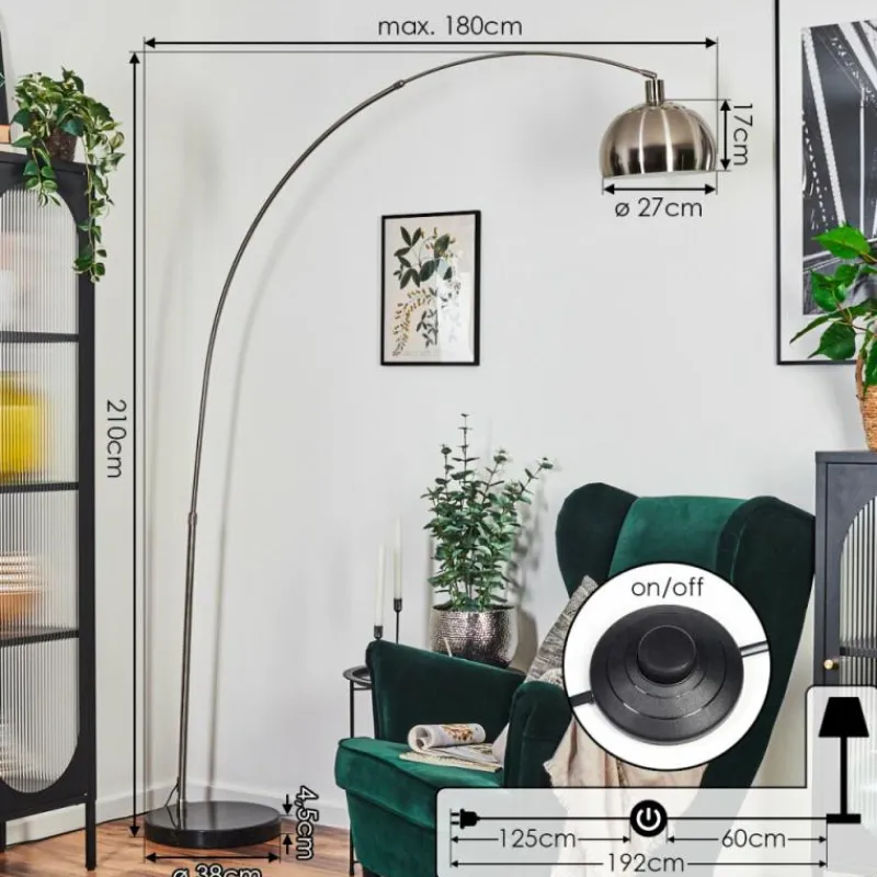 hofstein Baloca Lampadaire Nickel mat, Noir, 1 lumière