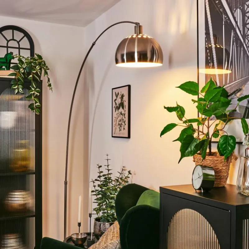 hofstein Baloca Lampadaire Nickel mat, Noir, 1 lumière