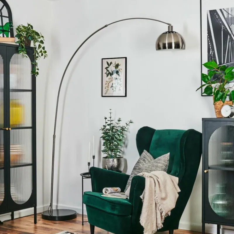 hofstein Baloca Lampadaire Nickel mat, Noir, 1 lumière