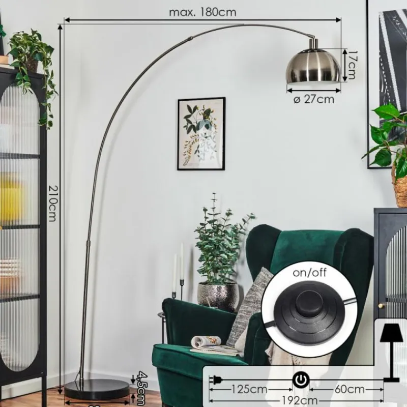 hofstein Baloca Lampadaire Nickel mat, Noir, 1 lumière