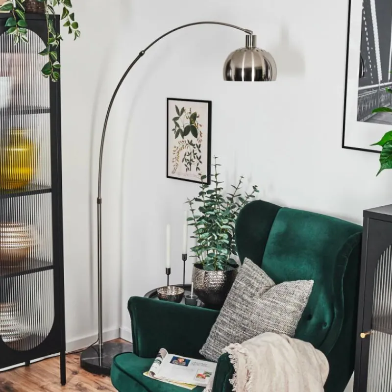 hofstein Baloca Lampadaire Nickel mat, Noir, 1 lumière