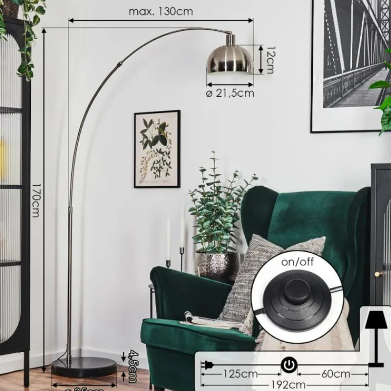 hofstein Baloca Lampadaire Nickel mat, Noir, 1 lumière