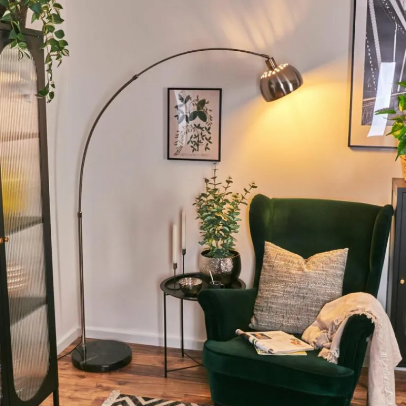 hofstein Baloca Lampadaire Nickel mat, Noir, 1 lumière