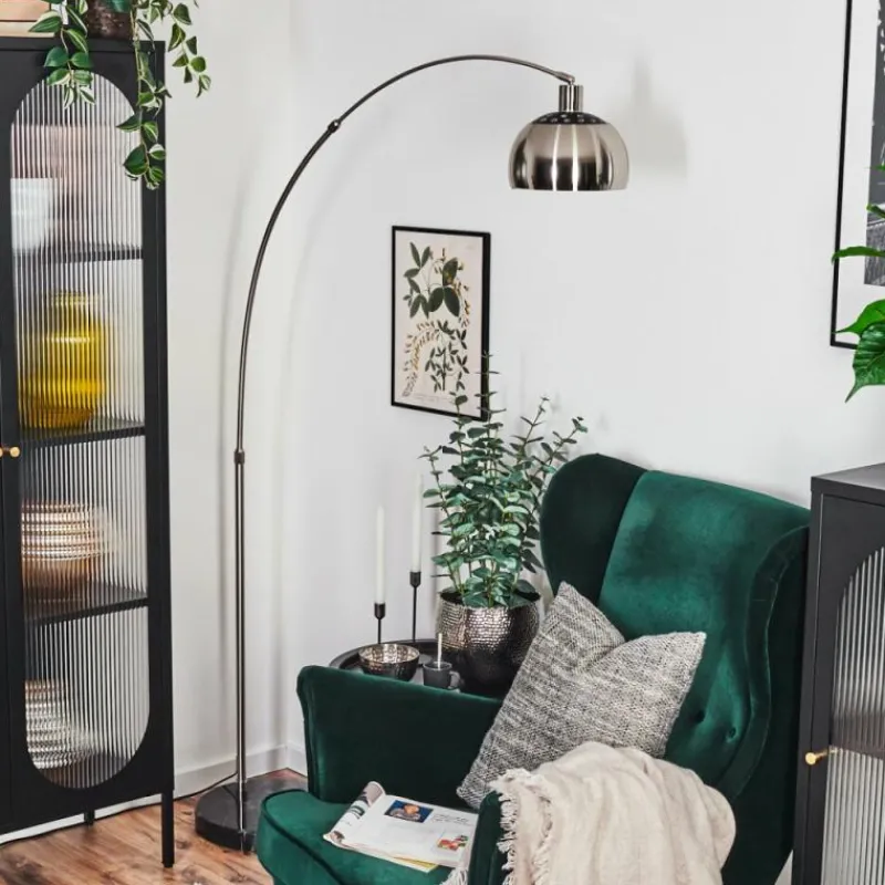 hofstein Baloca Lampadaire Nickel mat, Noir, 1 lumière