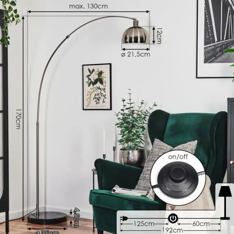 hofstein Baloca Lampadaire Nickel mat, Noir, 1 lumière