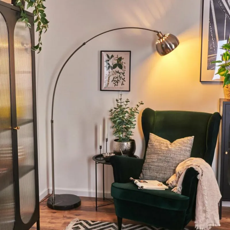 hofstein Baloca Lampadaire Nickel mat, Noir, 1 lumière