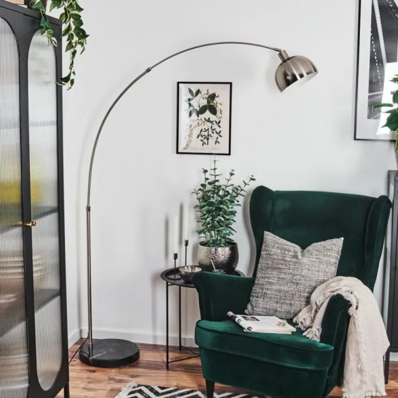 hofstein Baloca Lampadaire Nickel mat, Noir, 1 lumière