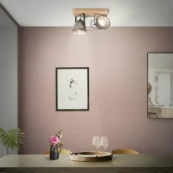 Luminaires Brilliant Barre de spots Brilliant Carmen Wood Acier inoxydable, 2 lumières* Spots Et Projecteurs