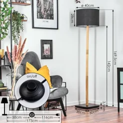 Lampes En Tissu-hofstein Bassagoda Lampadaire Écru, Noir, 1 lumière