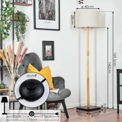 Lampes En Tissu-hofstein Bassagoda Lampadaire Écru, Noir, 1 lumière