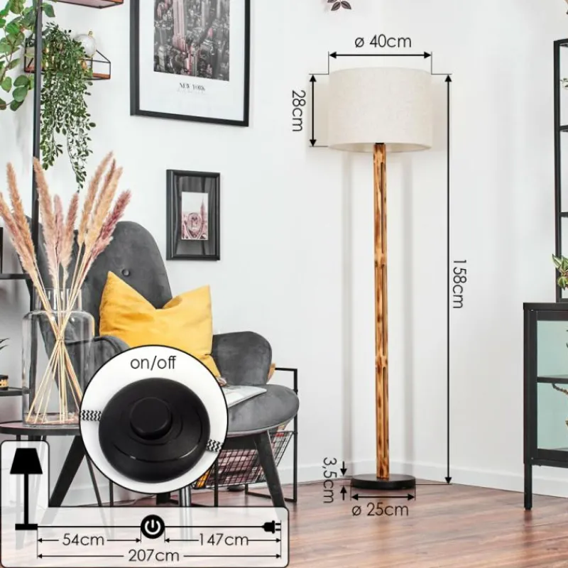 Lampes En Tissu-hofstein Bassagoda Lampadaire Écru, Noir, 1 lumière