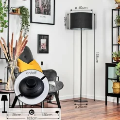 Lampes En Tissu-hofstein Bassagoda Lampadaire Noir, Blanc, 1 lumière