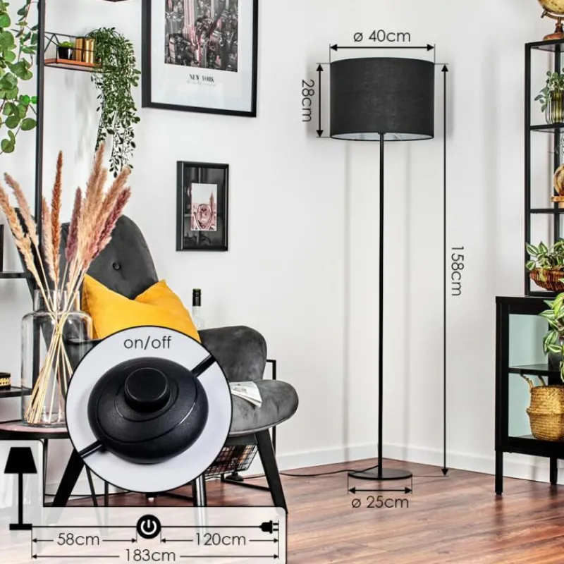 Lampes En Tissu-hofstein Bassagoda Lampadaire Noir, Blanc, 1 lumière