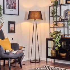 Lampes En Tissu-hofstein Bassagoda Lampadaire Noir, Blanc, 1 lumière