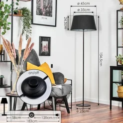 Lampes En Tissu-hofstein Bassagoda Lampadaire Noir, Blanc, 1 lumière