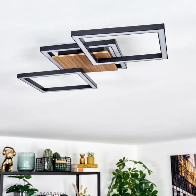 hofstein Bealo Plafonnier LED Couleur bois, Noir, 1 lumière