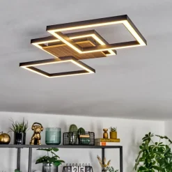 hofstein Bealo Plafonnier LED Couleur bois, Noir, 1 lumière