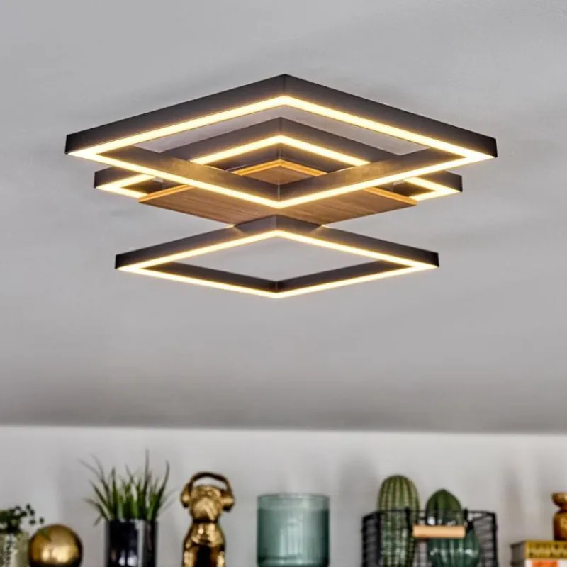 hofstein Bealo Plafonnier LED Couleur bois, Noir, 1 lumière